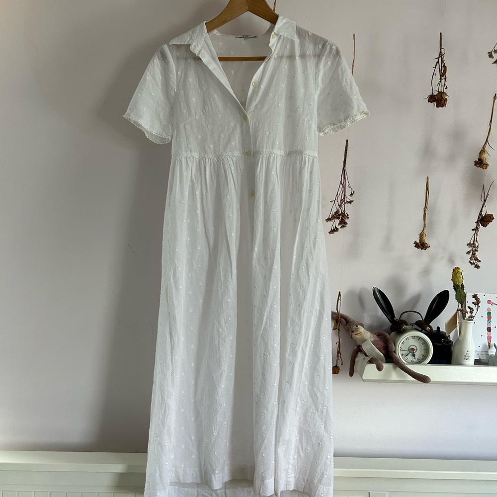Madewell sheer maxi/midi white dress with polka dots